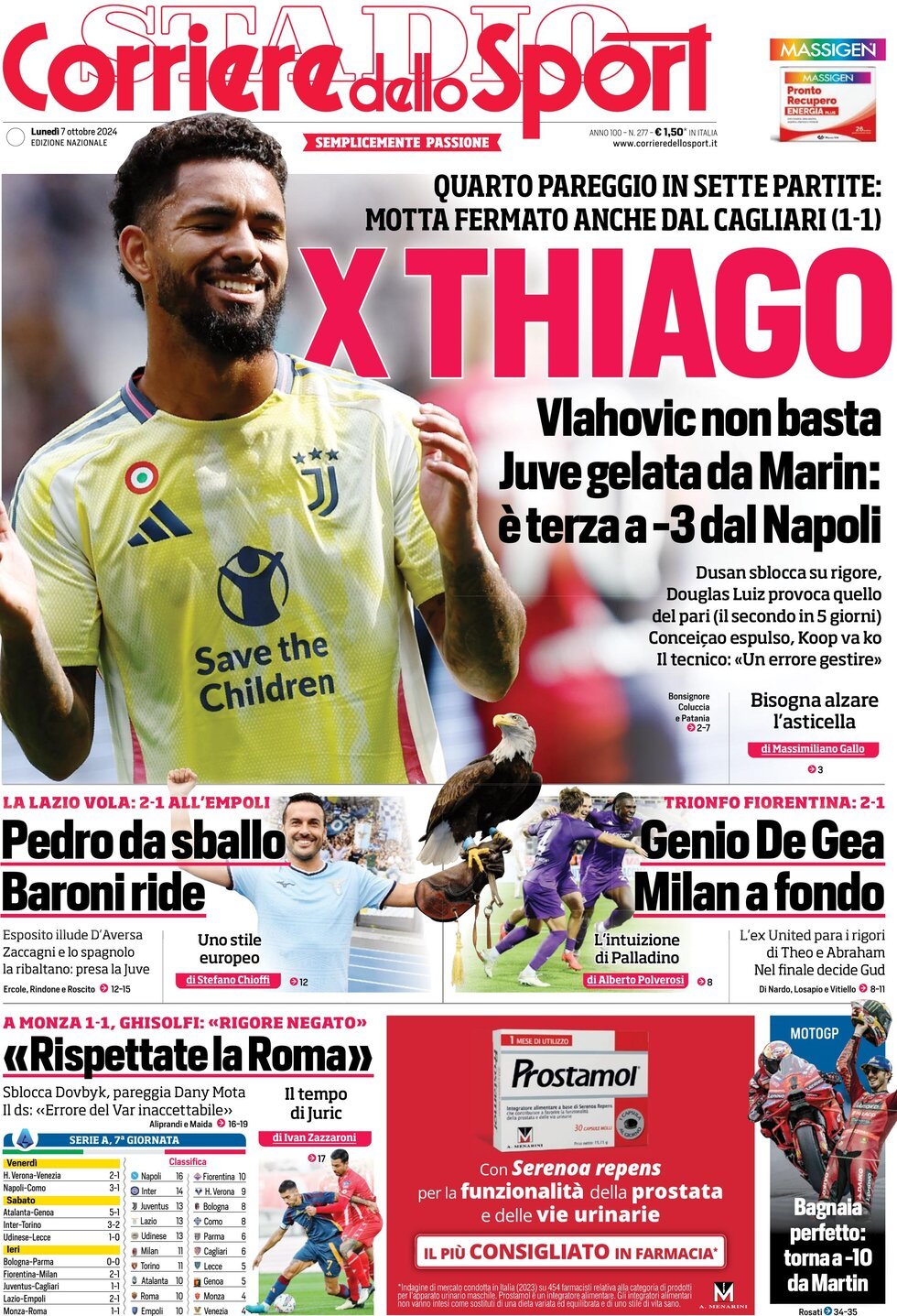 Corriere dello Sport prima pagina 
            Edizione di Oggi, Lunedì 07 Ottobre 2024