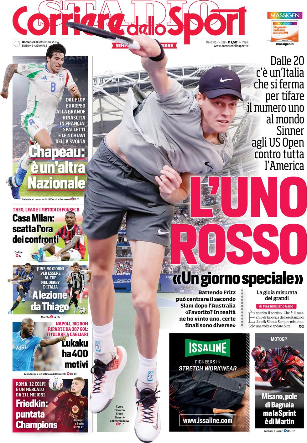 Corriere dello Sport prima pagina 
            Edizione di Oggi, Domenica 08 Settembre 2024