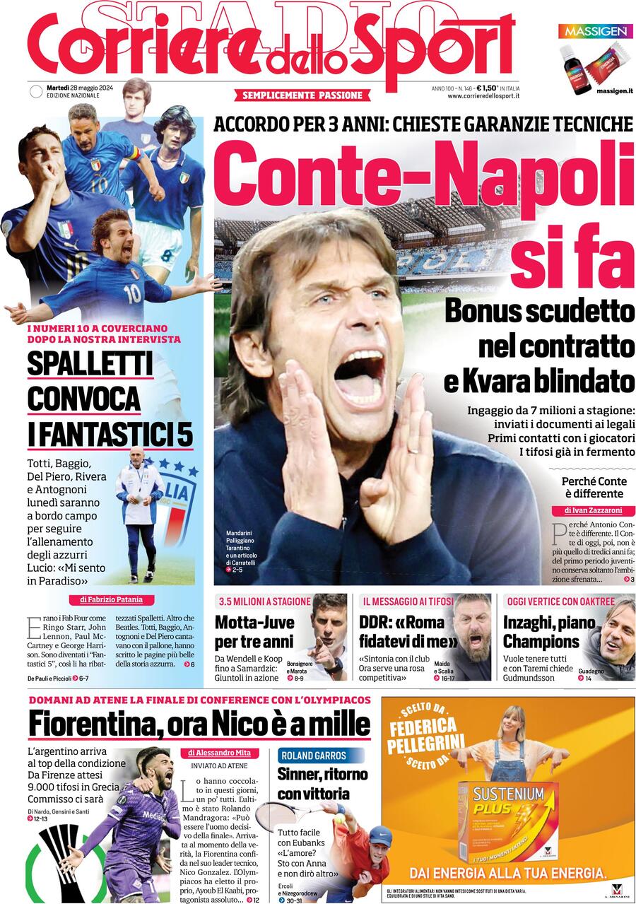 Corriere dello Sport prima pagina 
            Edizione di Oggi, Martedì 28 Maggio 2024