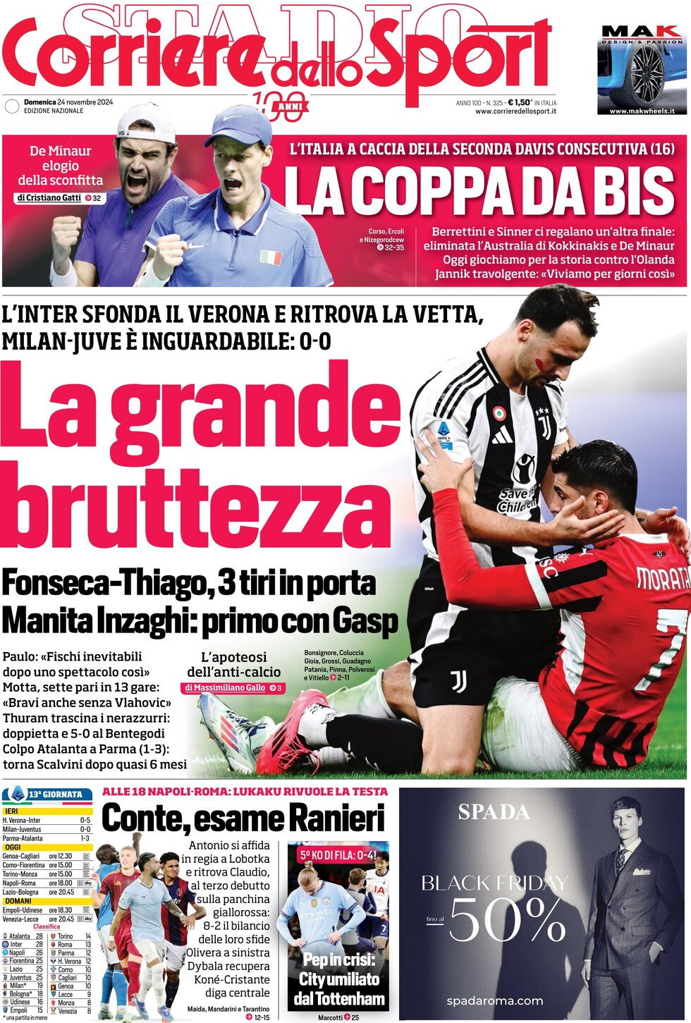 Corriere dello Sport prima pagina 
            Edizione di Oggi, Domenica 24 Novembre 2024