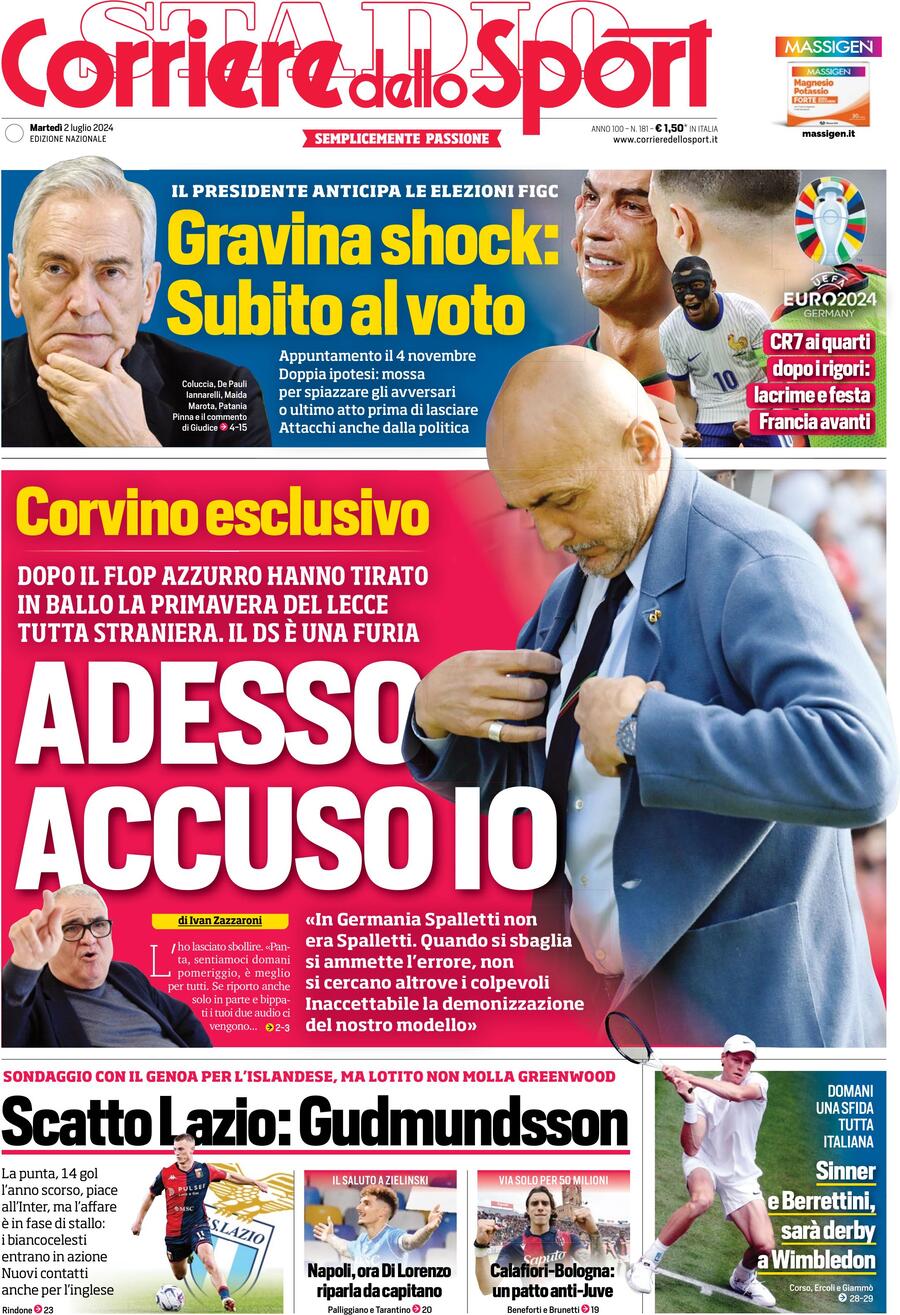 Corriere dello Sport Prima Pagina – Martedì 02 Luglio 2024