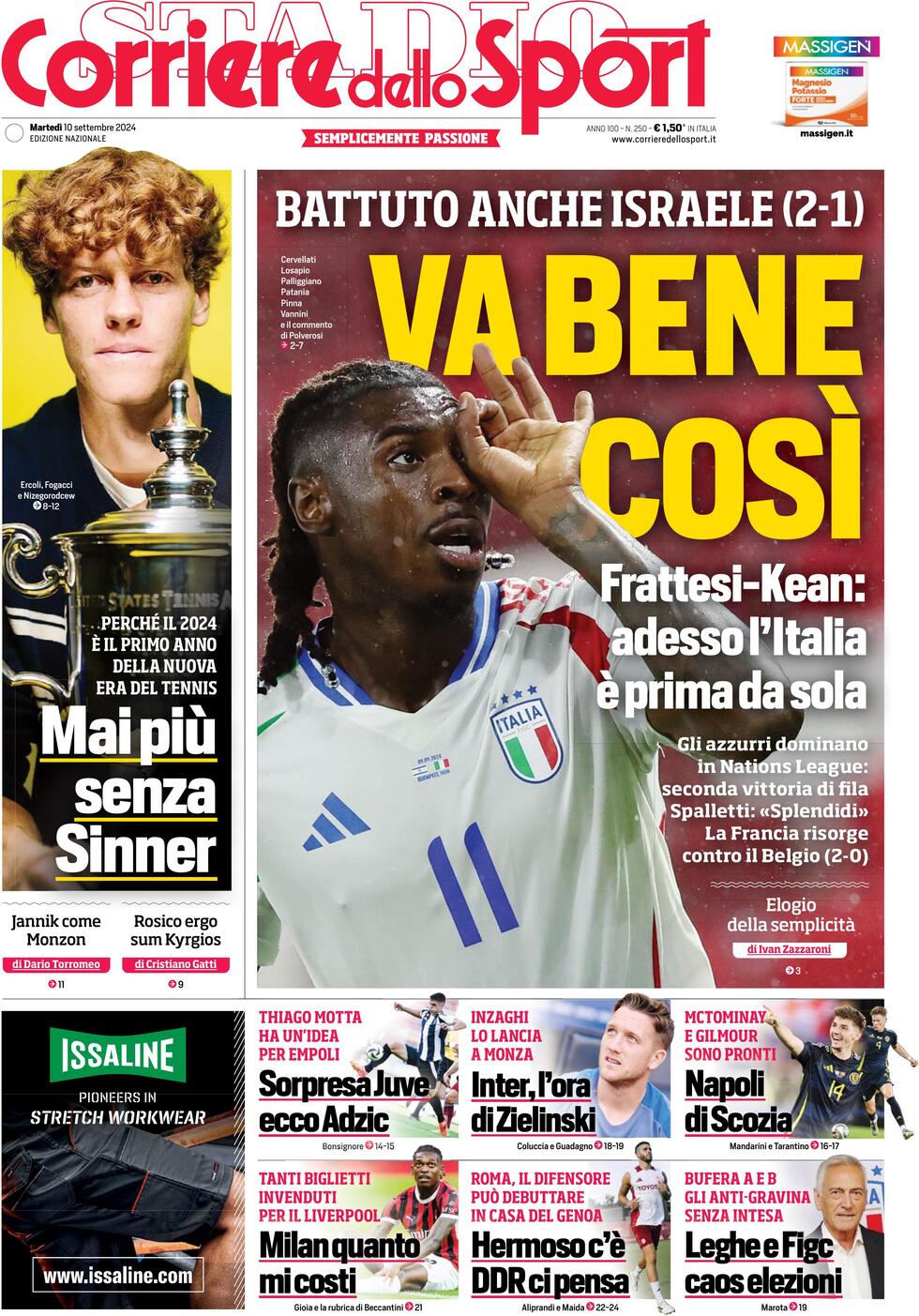 Corriere dello Sport prima pagina 
            Edizione di Oggi, Martedì 10 Settembre 2024