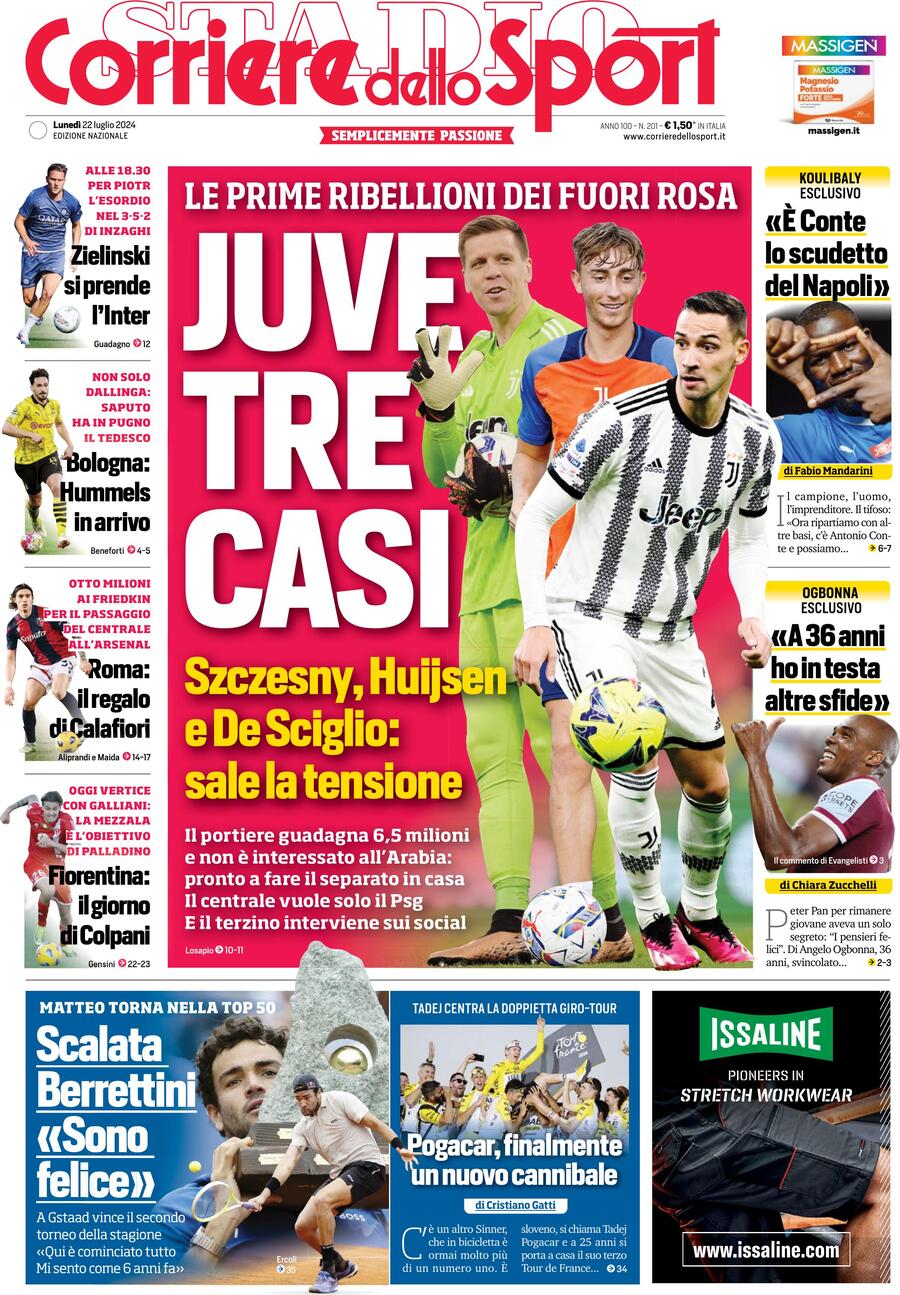 Corriere dello Sport prima pagina – Edizione di Oggi, Lunedì 22 Luglio 2024