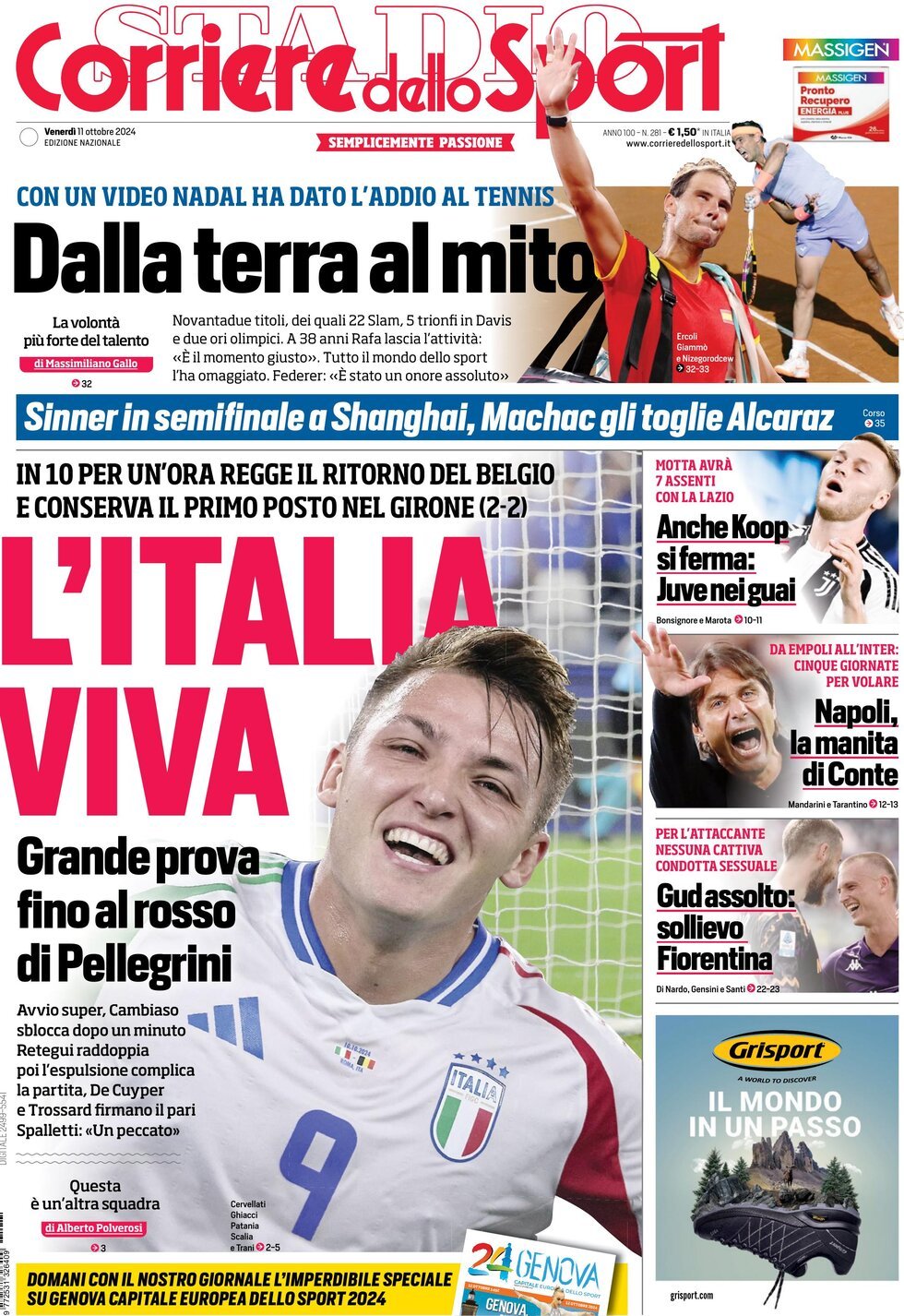 Corriere dello Sport prima pagina 
            Edizione di Oggi, Venerdì 11 Ottobre 2024