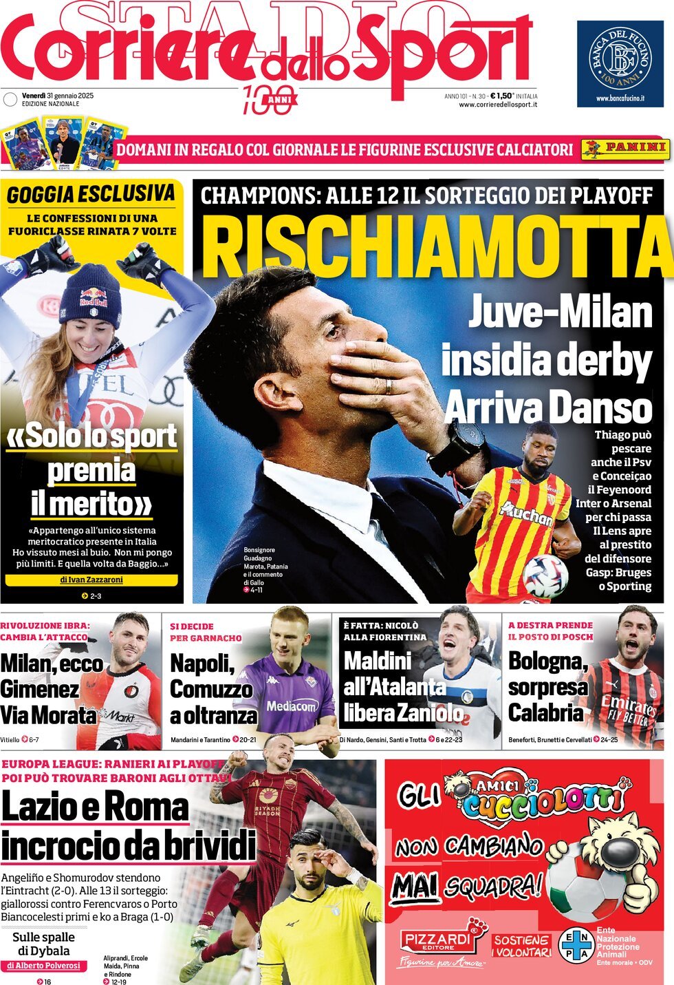 Corriere dello Sport prima pagina 
            Edizione di Oggi, Venerdì 31 Gennaio 2025