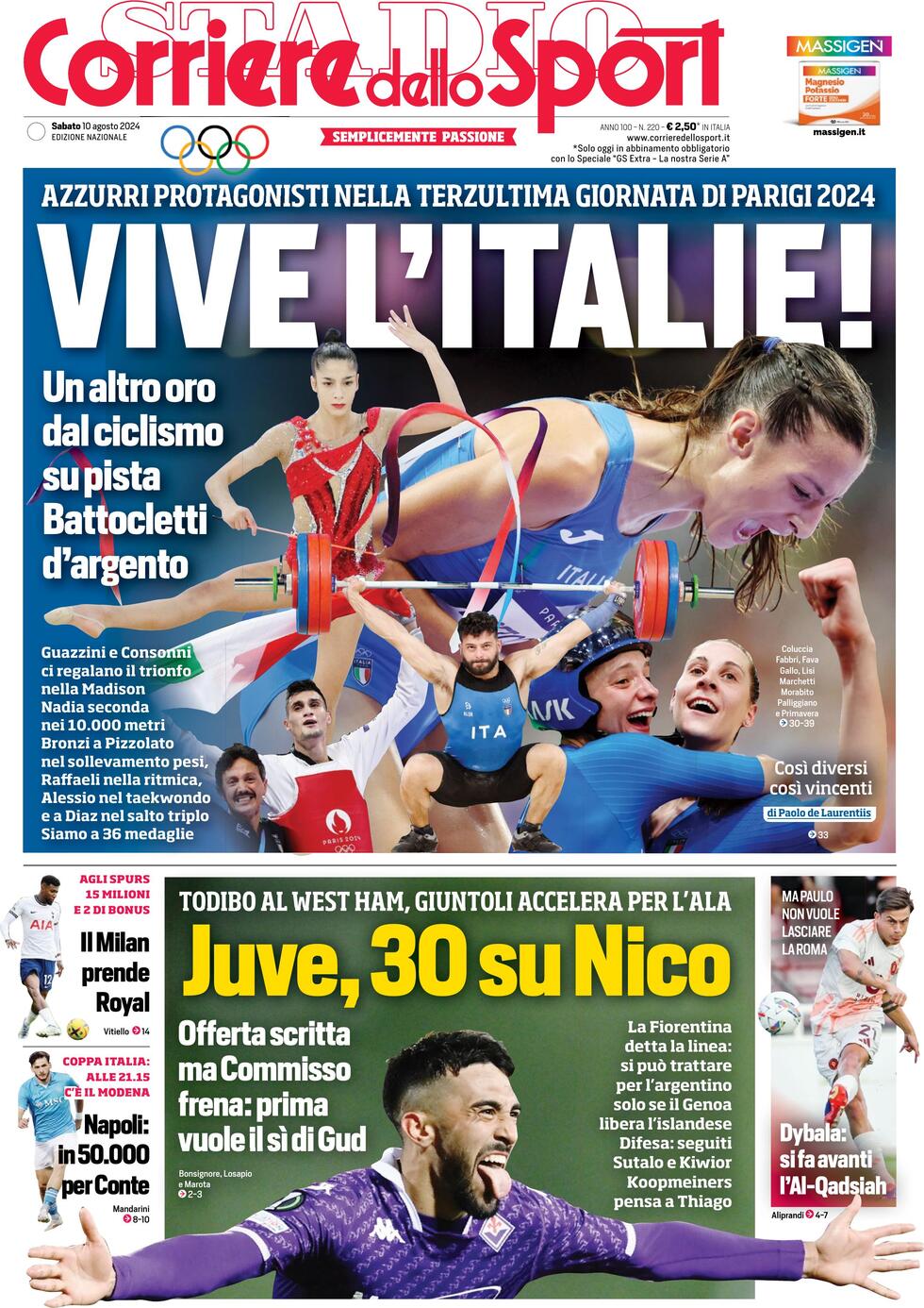 Corriere dello Sport: Prima Pagina di Oggi, Sabato 10 Agosto 2024