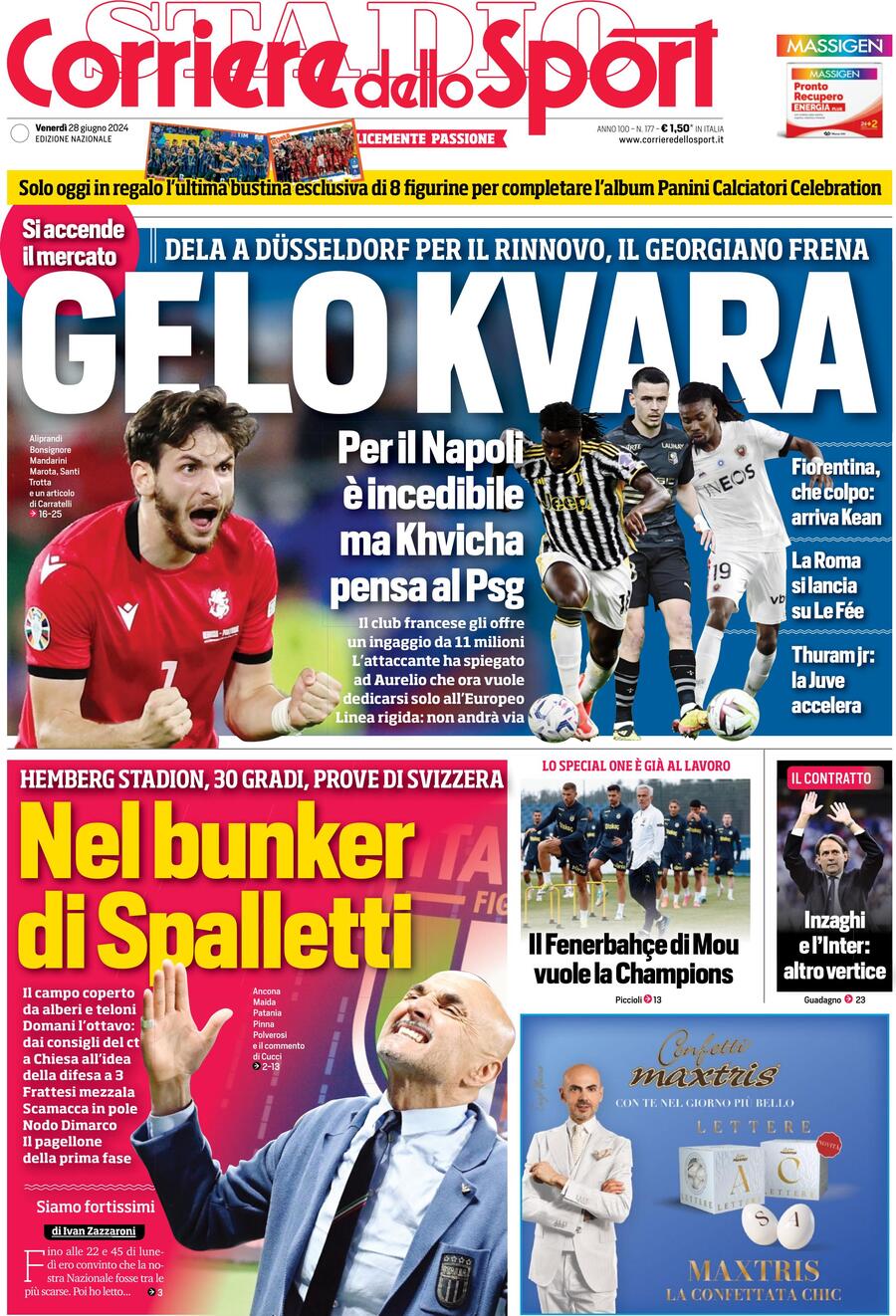 Corriere dello Sport Prima Pagina: Edizione di Oggi, Venerdì 28 Giugno 2024