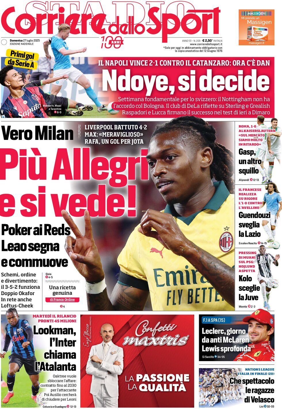 Corriere Dello Sport, prima pagina