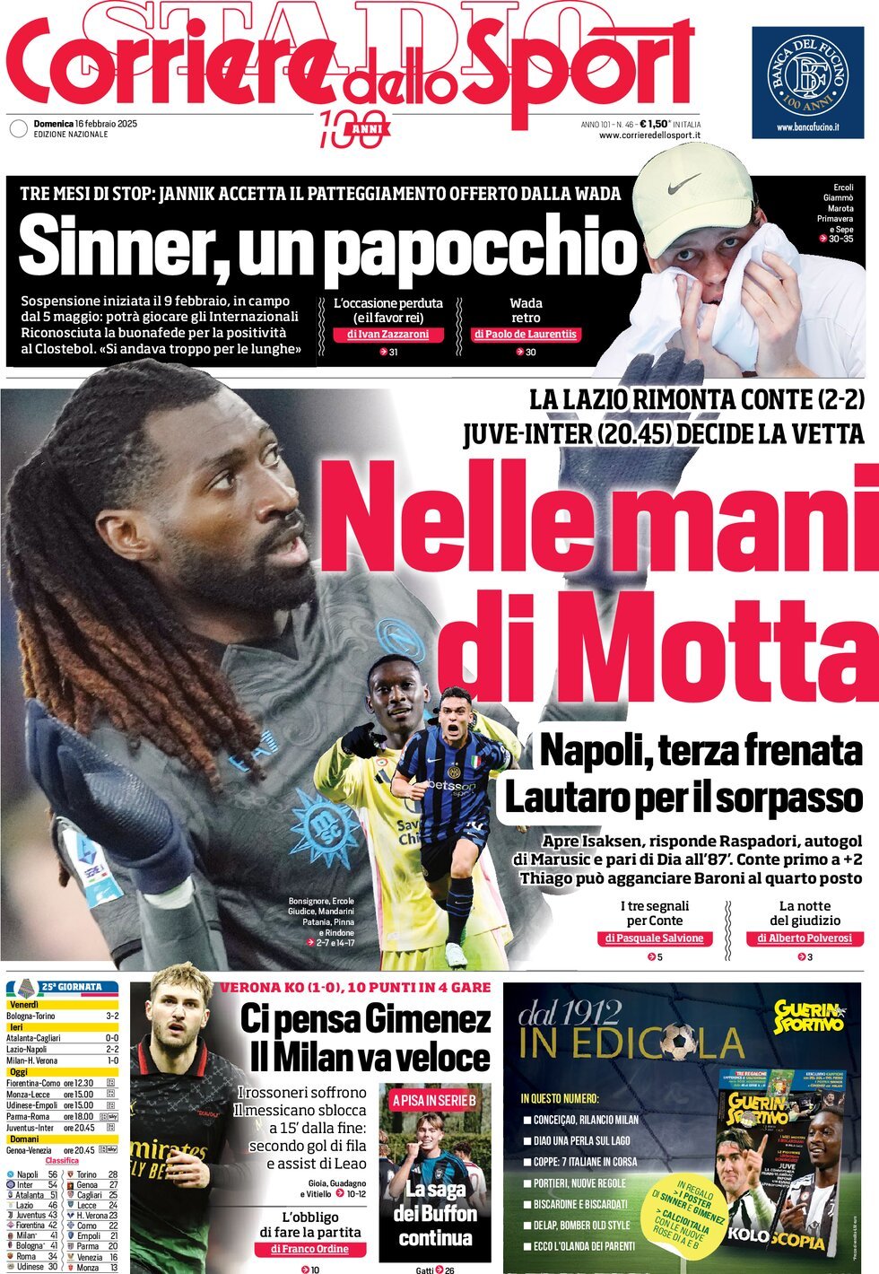 Corriere Dello Sport, prima pagina