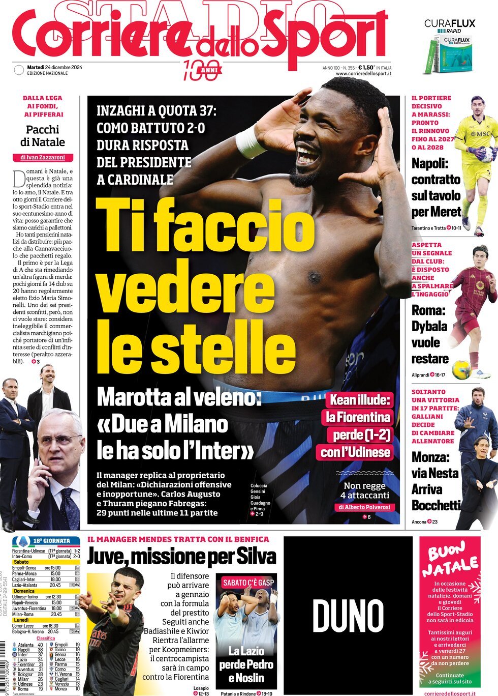 Corriere dello Sport prima pagina 
            Edizione di Oggi, Martedì 24 Dicembre 2024