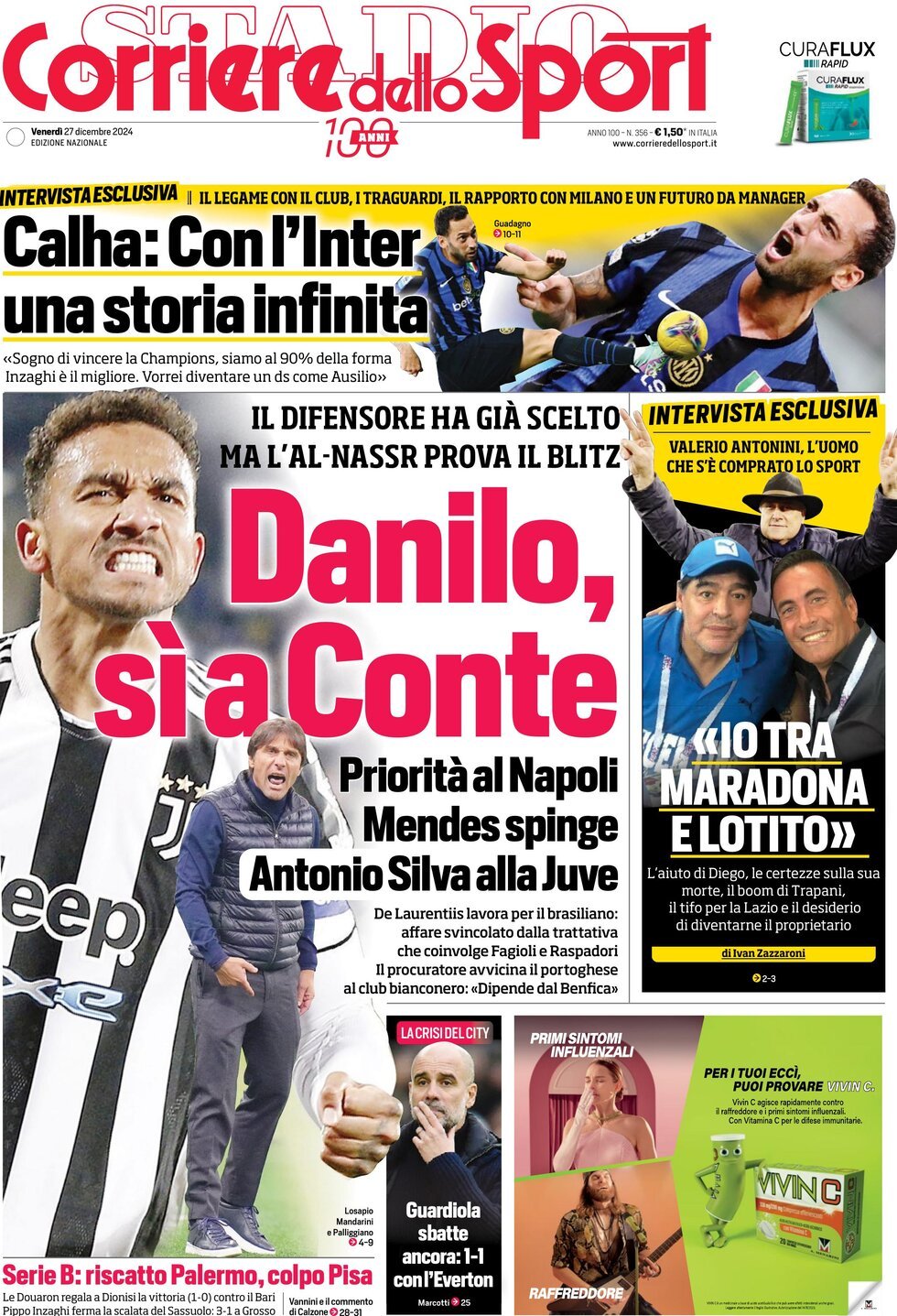 Corriere dello Sport prima pagina 
            Edizione di Oggi, Sabato 28 Dicembre 2024