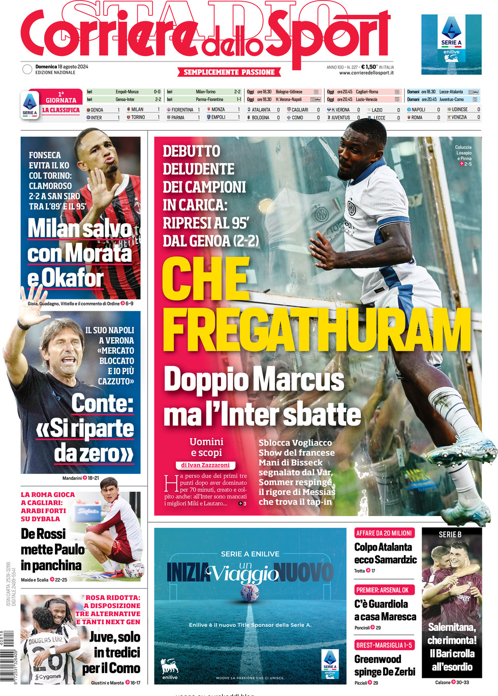 Corriere dello Sport: Prima Pagina dell’Edizione di Oggi, Domenica 18 Agosto 2024