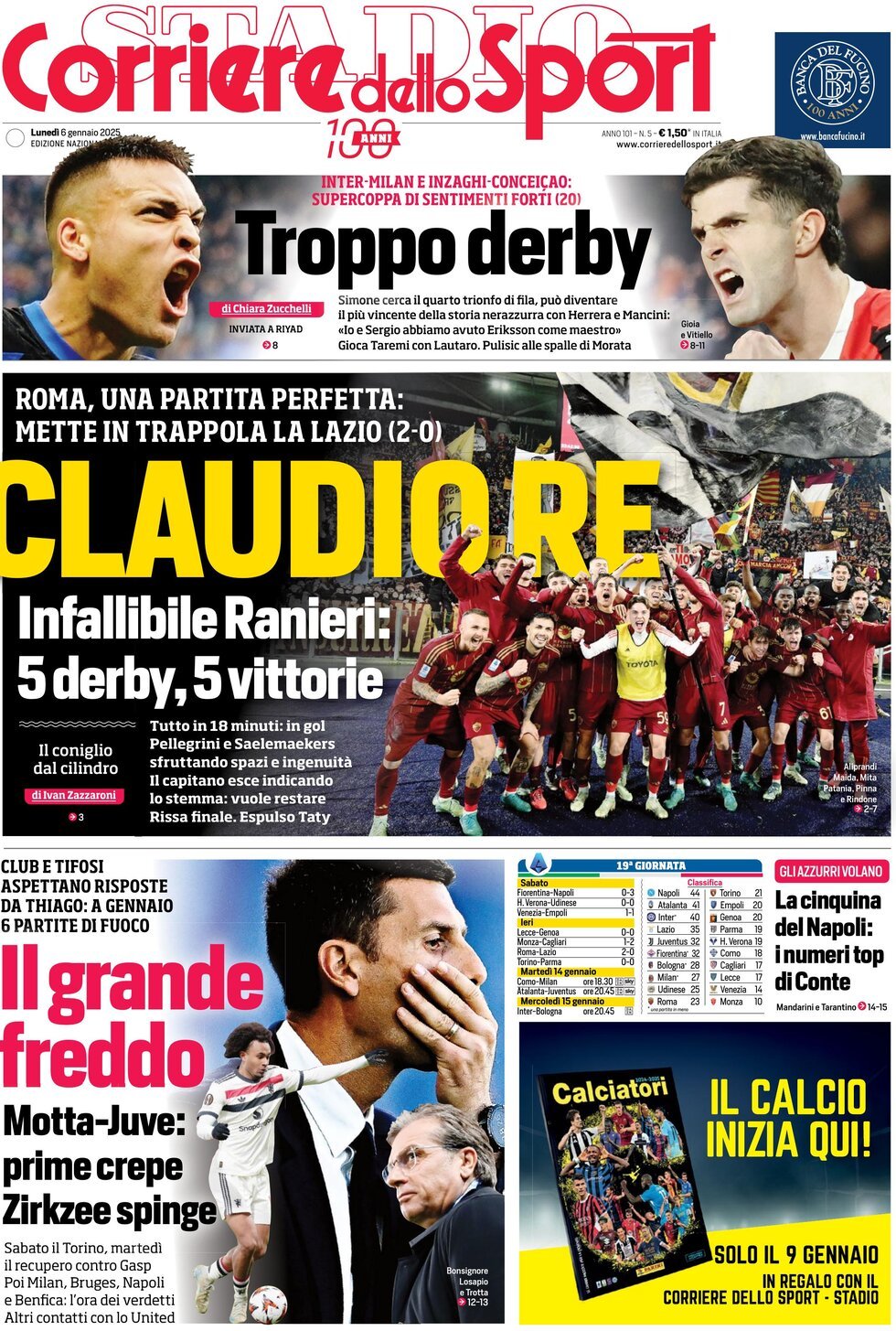 Corriere dello Sport prima pagina 
            Edizione di Oggi, Lunedì 06 Gennaio 2025