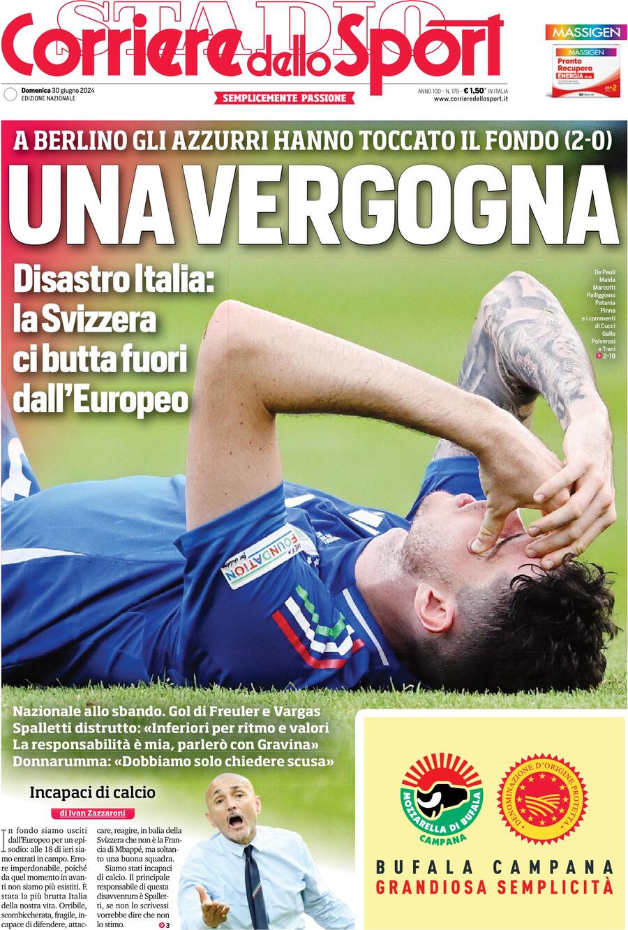 Corriere dello Sport prima pagina 
            Edizione di Oggi, Domenica 30 Giugno 2024