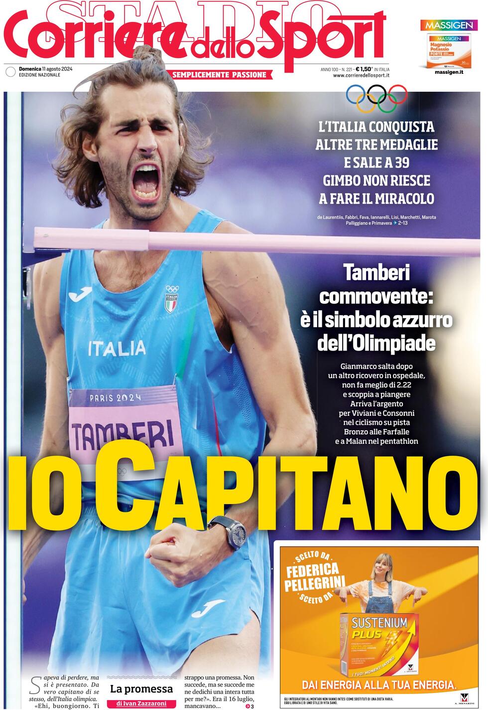 Corriere dello Sport prima pagina 
            Edizione di Oggi, Domenica 11 Agosto 2024