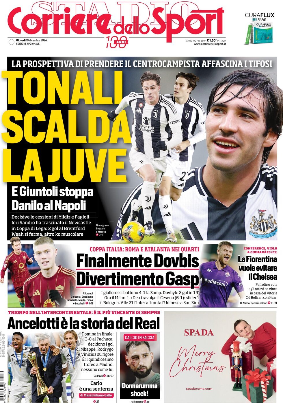 Corriere dello Sport prima pagina 
            Edizione di Oggi, Giovedì 19 Dicembre 2024