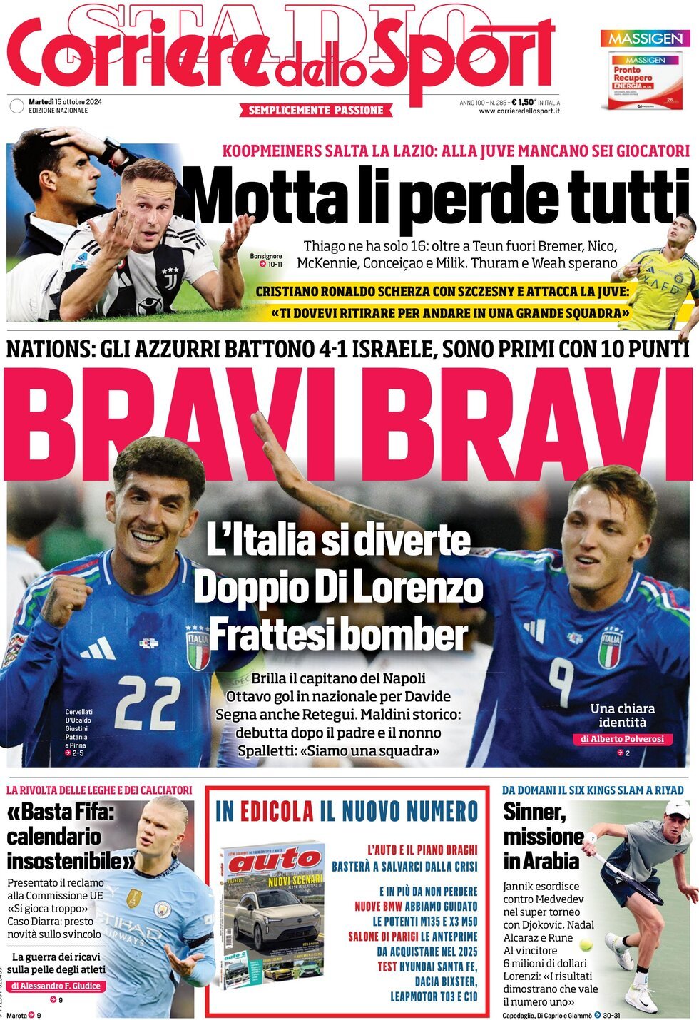 Corriere dello Sport prima pagina 
            Edizione di Oggi, Martedì 15 Ottobre 2024