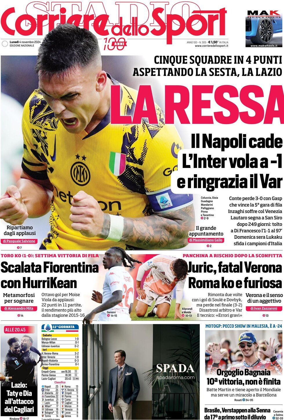 Corriere dello Sport prima pagina 
            Edizione di Oggi, Martedì 05 Novembre 2024