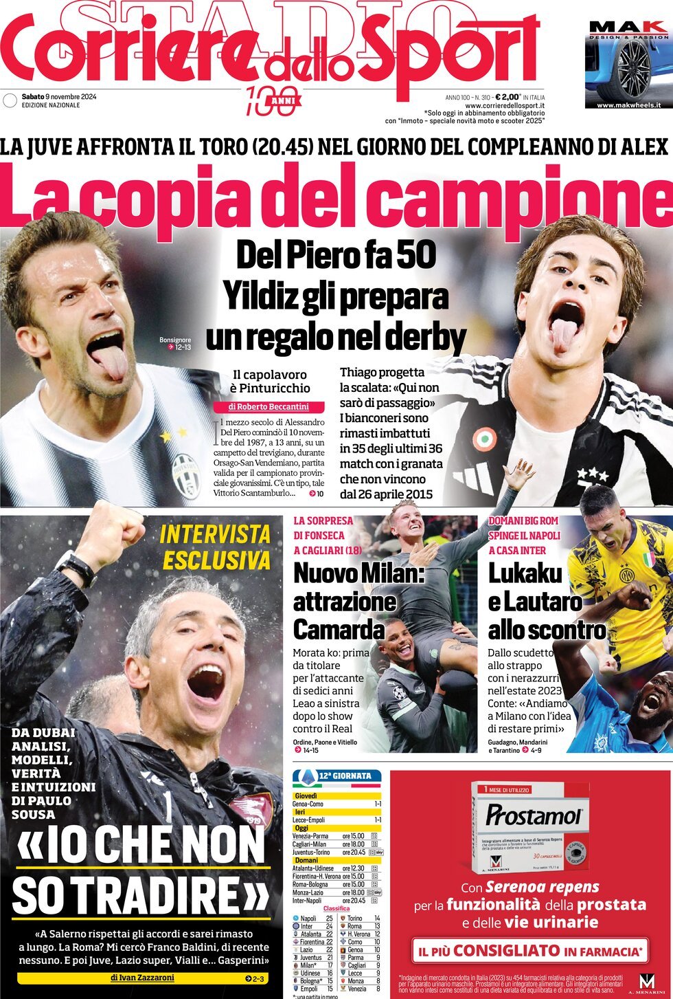 Corriere dello Sport prima pagina 
            Edizione di Oggi, Sabato 09 Novembre 2024