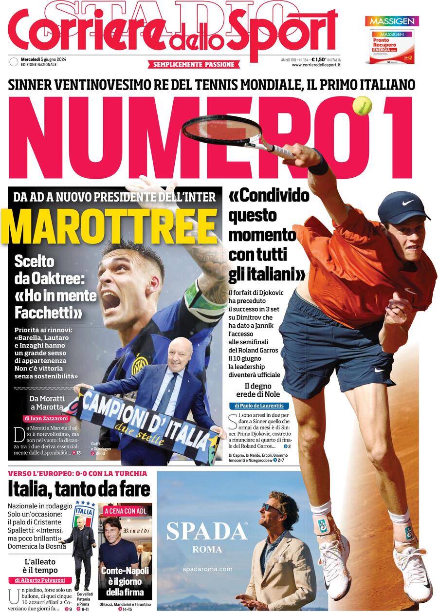 Corriere dello Sport Prima Pagina: Edizione di Oggi, Mercoledì 05 Giugno 2024