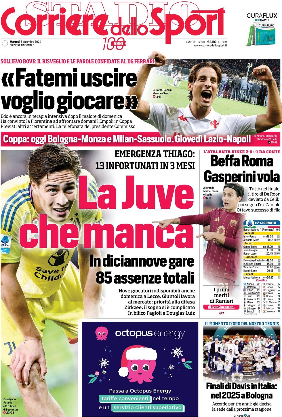 Corriere dello Sport prima pagina 
            Edizione di Oggi, Martedì 03 Dicembre 2024