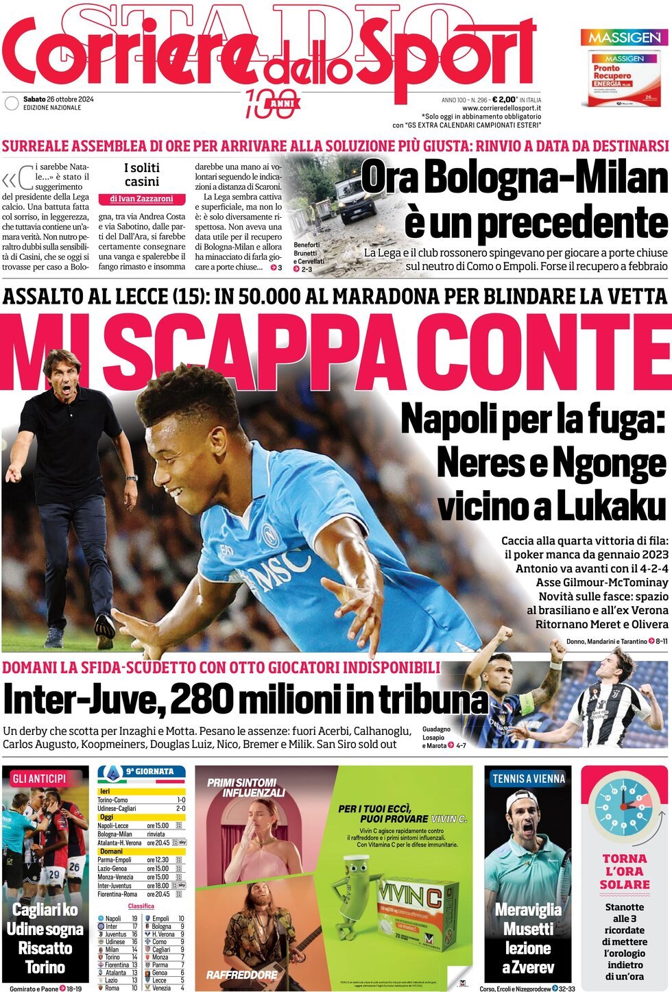 Corriere dello Sport prima pagina 
            Edizione di Oggi, Domenica 27 Ottobre 2024