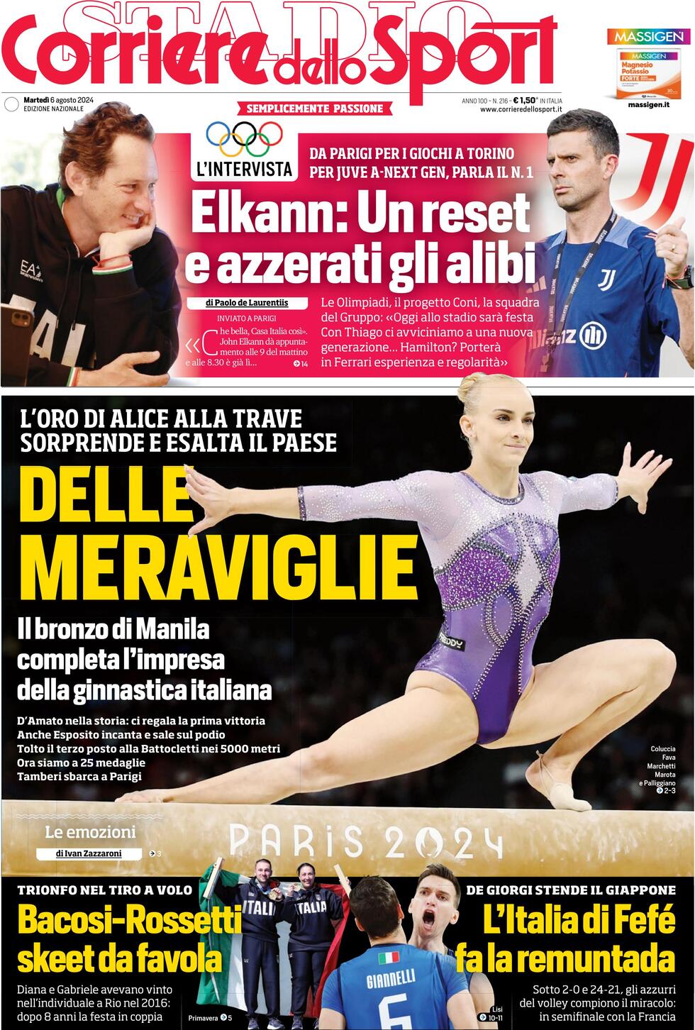 Corriere dello Sport: Prima Pagina di Oggi, Martedì 06 Agosto 2024