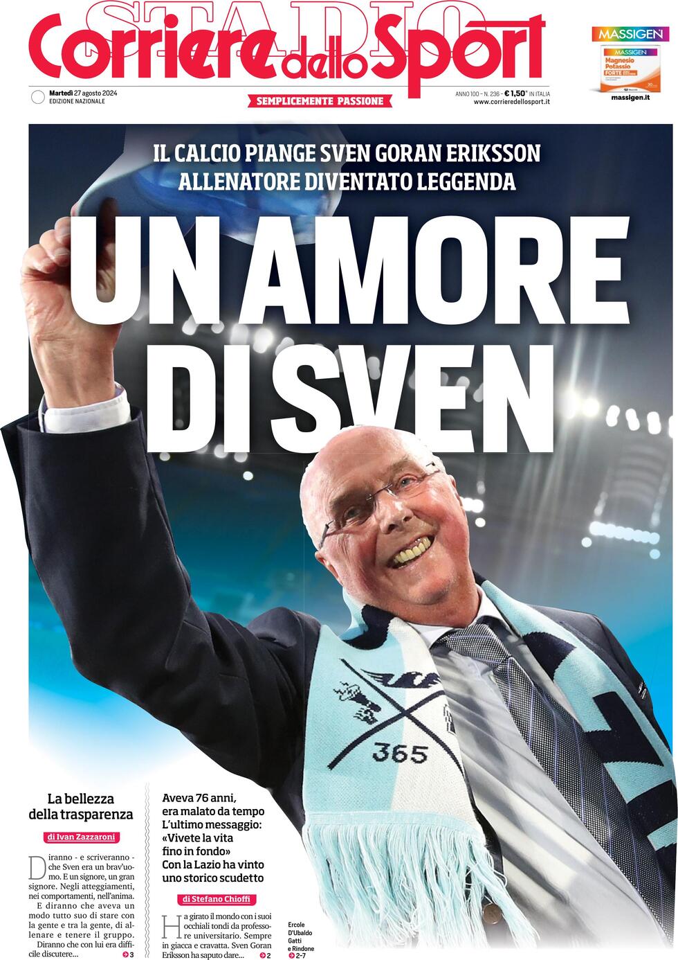 Corriere dello Sport Prima Pagina: Edizione di Oggi, Martedì 27 Agosto 2024