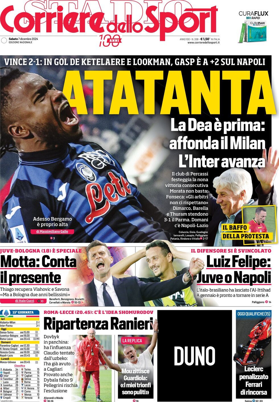 Corriere dello Sport prima pagina 
            Edizione di Oggi, Sabato 07 Dicembre 2024