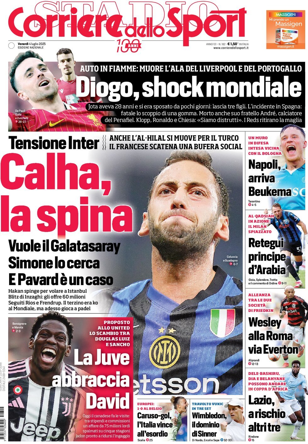 Corriere Dello Sport, prima pagina