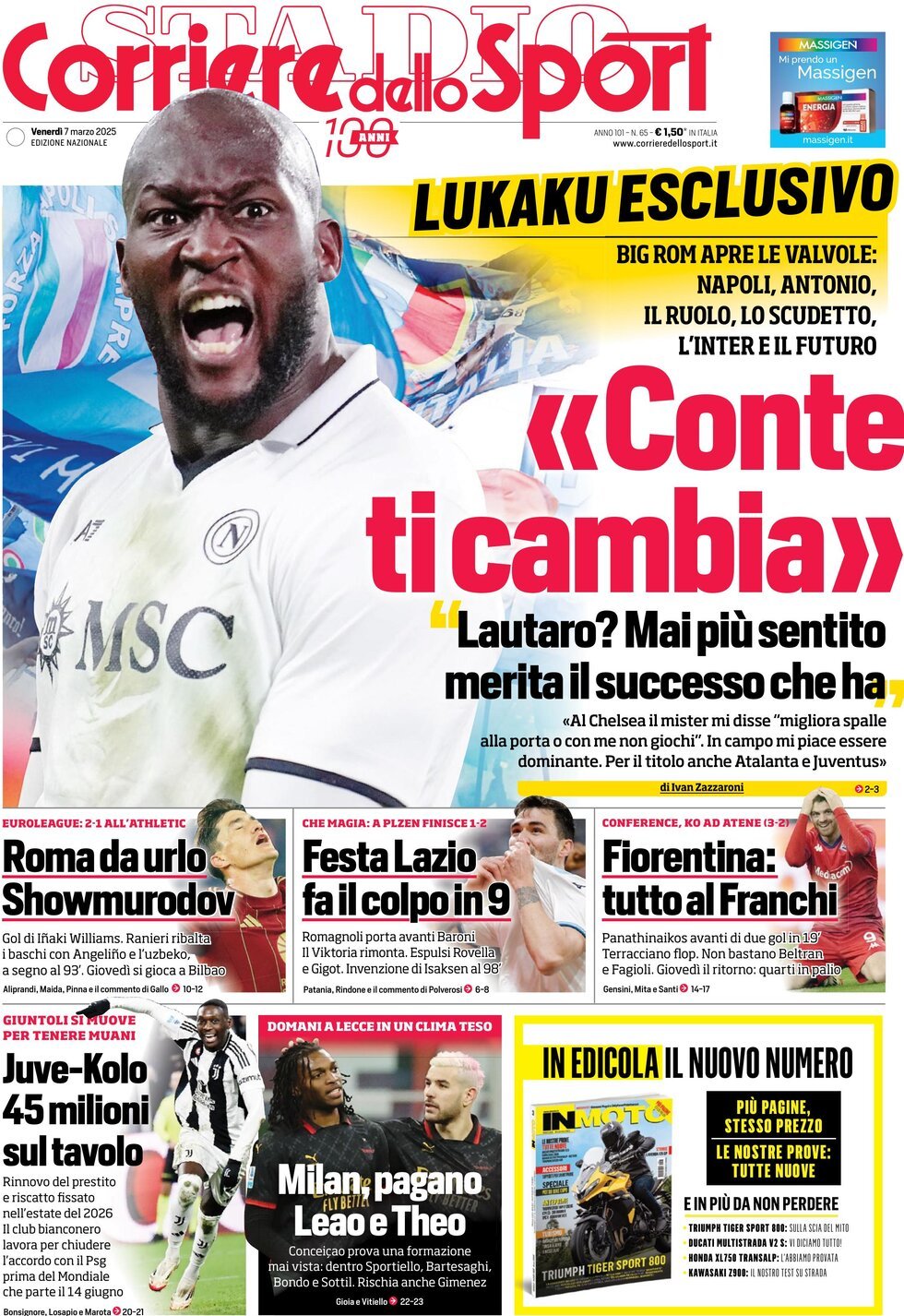 Corriere dello Sport prima pagina 
            Edizione di Oggi, Venerdì 07 Marzo 2025