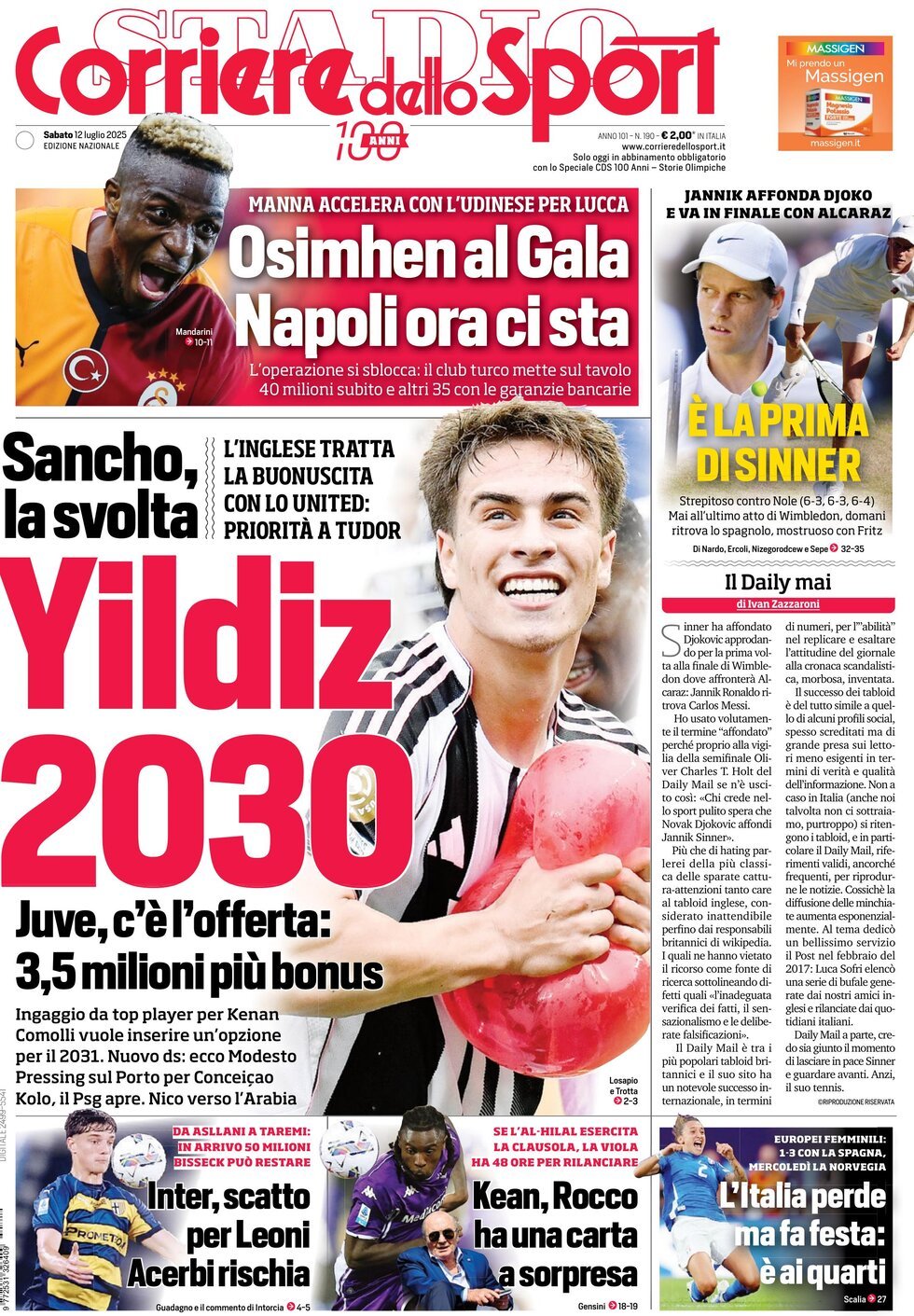 Corriere Dello Sport, prima pagina