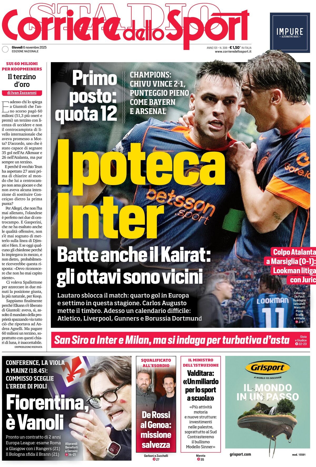 Corriere Dello Sport, prima pagina