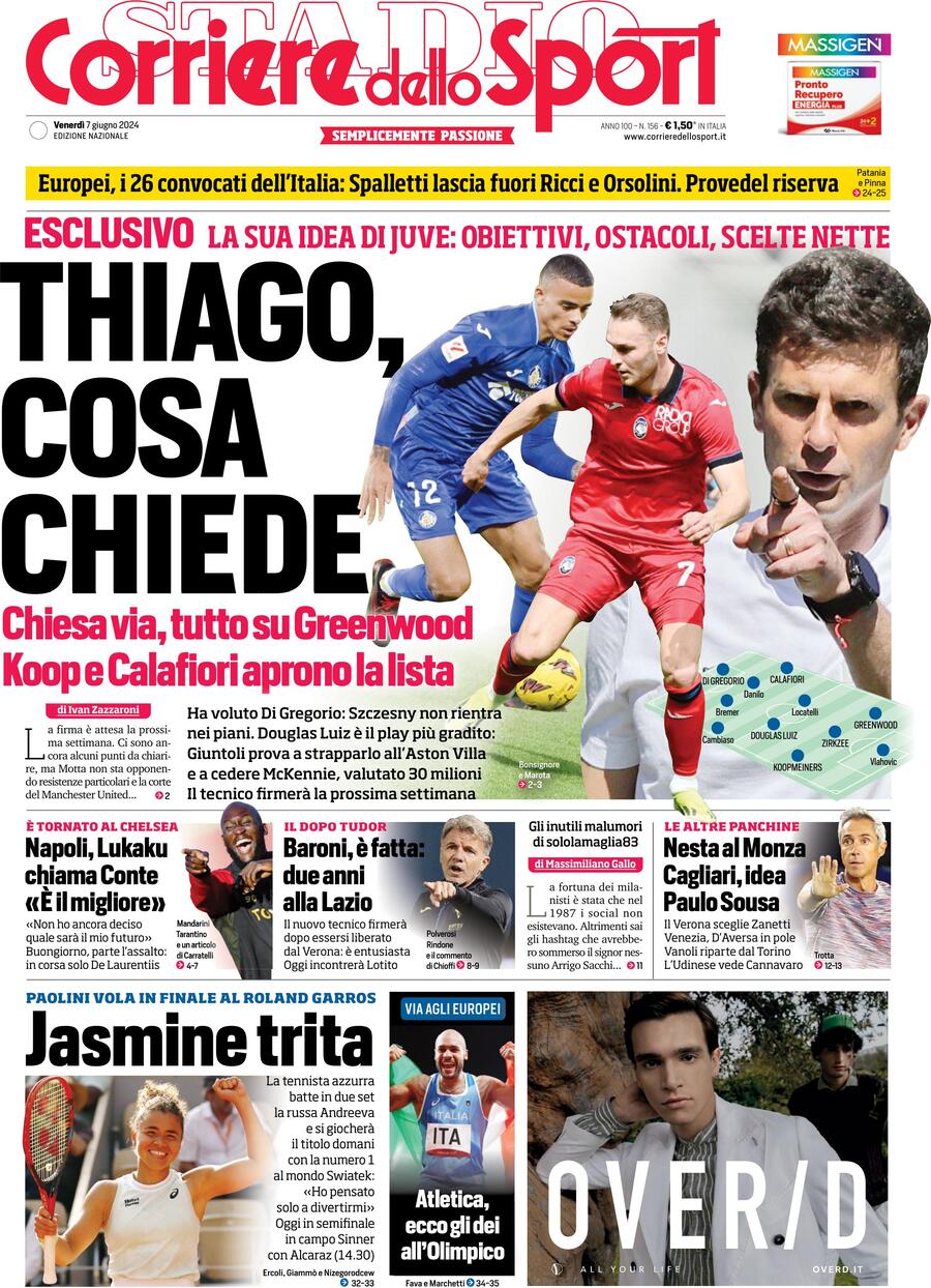 Corriere dello Sport prima pagina 
            Edizione di Oggi, Venerdì 07 Giugno 2024