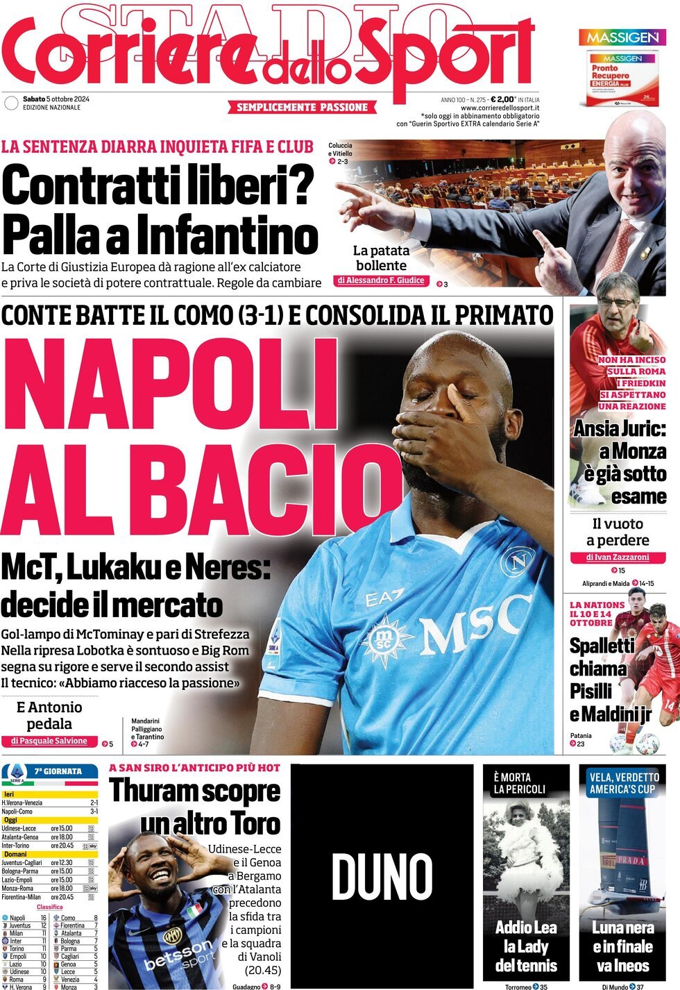 Corriere dello Sport prima pagina 
            Edizione di Oggi, Sabato 05 Ottobre 2024