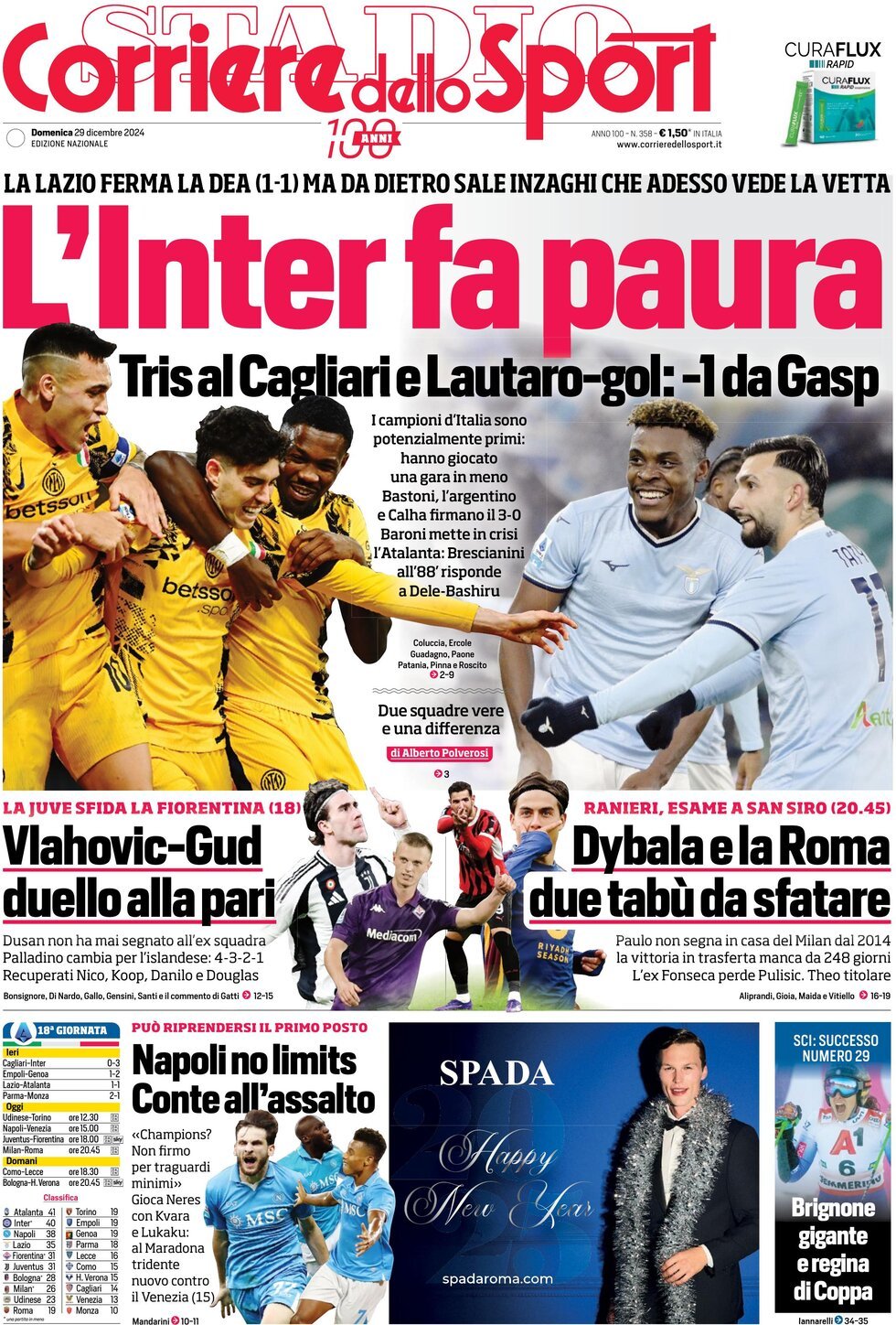 Corriere dello Sport prima pagina 
            Edizione di Oggi, Lunedì 30 Dicembre 2024