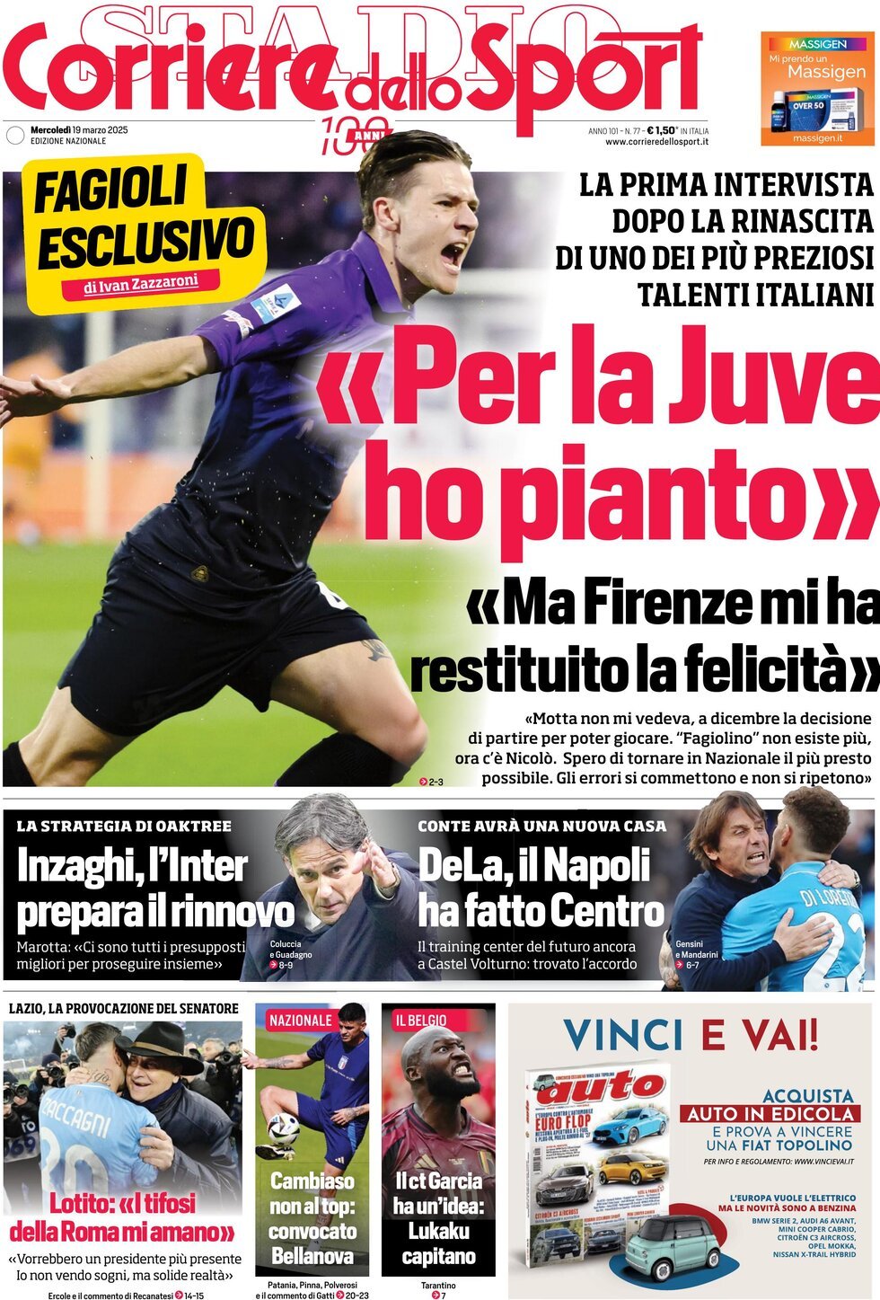 Corriere dello Sport prima pagina 
            Edizione di Oggi, Mercoledì 19 Marzo 2025