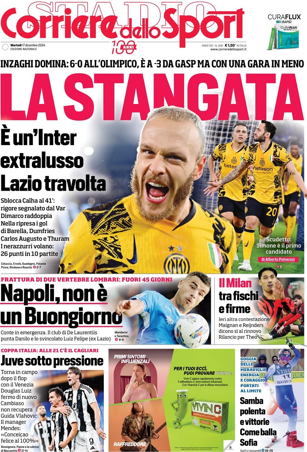 Corriere dello Sport prima pagina 
            Edizione di Oggi, Martedì 17 Dicembre 2024