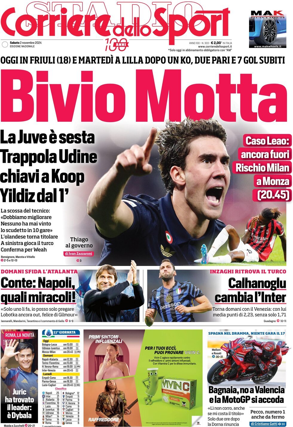 Corriere dello Sport prima pagina 
            Edizione di Oggi, Sabato 02 Novembre 2024