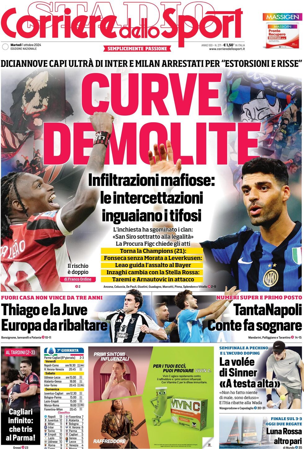 Corriere dello Sport prima pagina 
            Edizione di Oggi, Martedì 01 Ottobre 2024