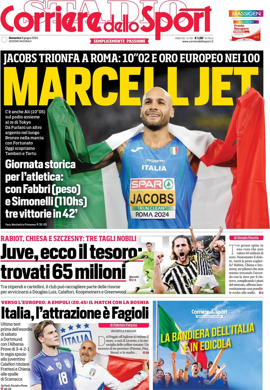 Corriere dello Sport prima pagina 
            Edizione di Oggi, Domenica 09 Giugno 2024