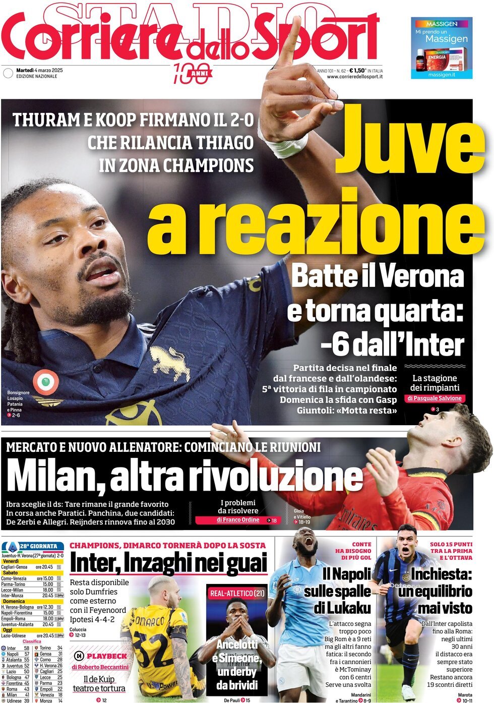 Corriere dello Sport prima pagina 
            Edizione di Oggi, Martedì 04 Marzo 2025