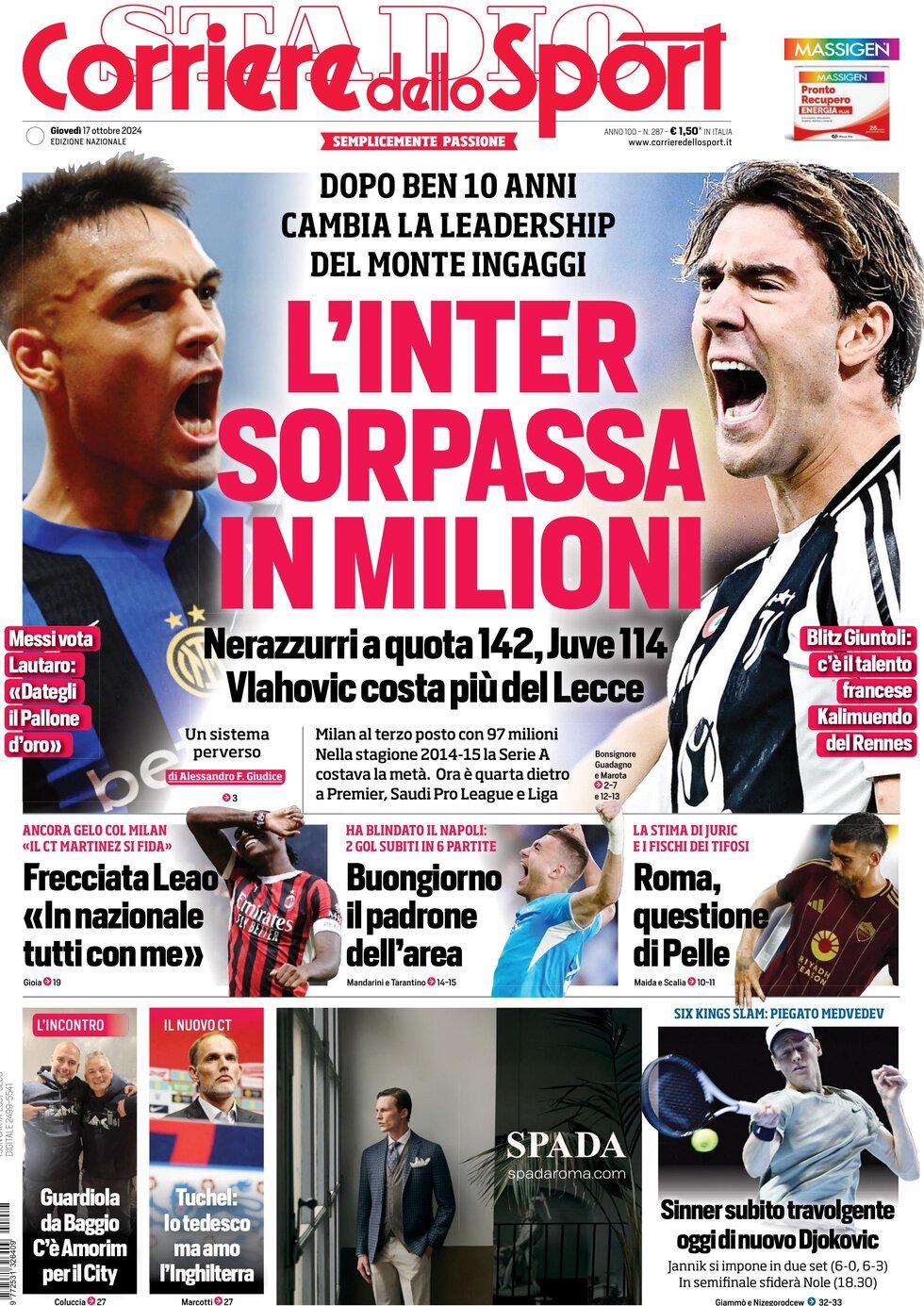 Corriere dello Sport prima pagina 
            Edizione di Oggi, Giovedì 17 Ottobre 2024