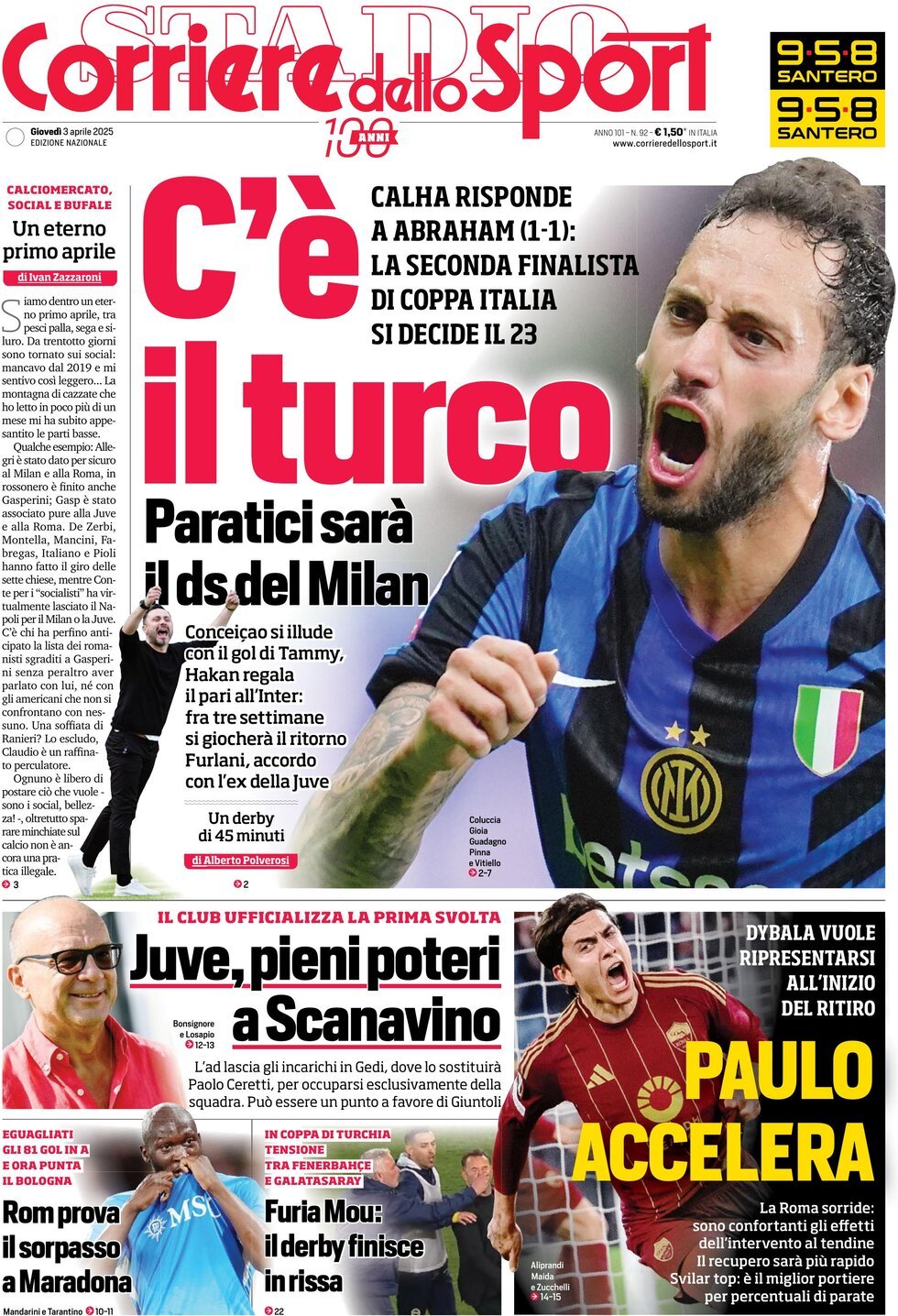 Corriere Dello Sport, prima pagina