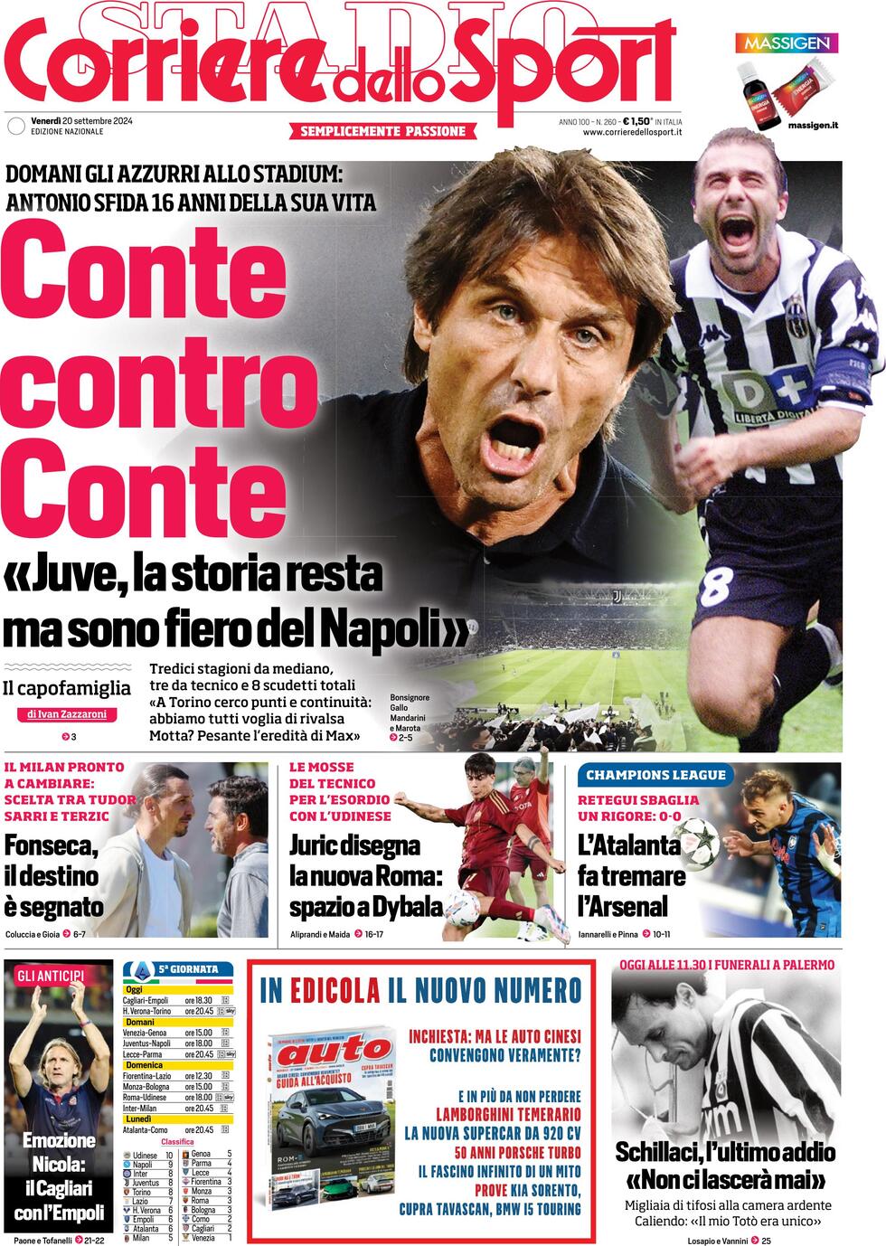 Corriere dello Sport prima pagina 
            Edizione di Oggi, Sabato 21 Settembre 2024