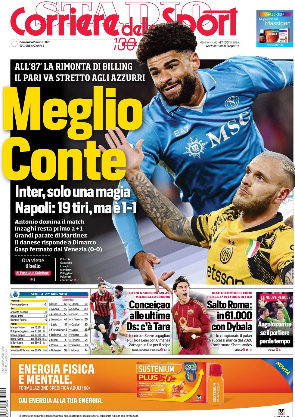 Corriere dello Sport prima pagina 
            Edizione di Oggi, Domenica 02 Marzo 2025