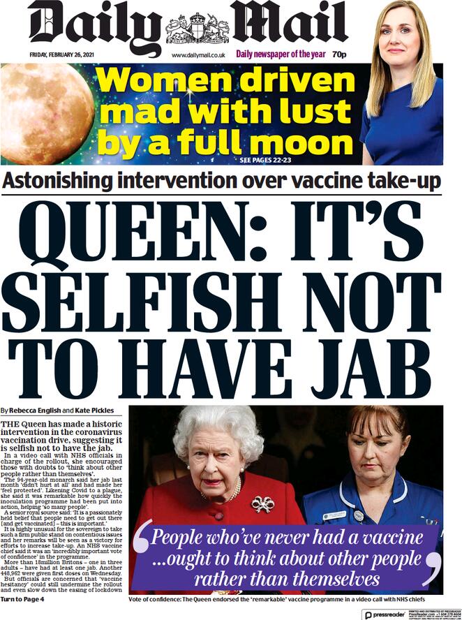 Daily Mail (UK), prima pagina