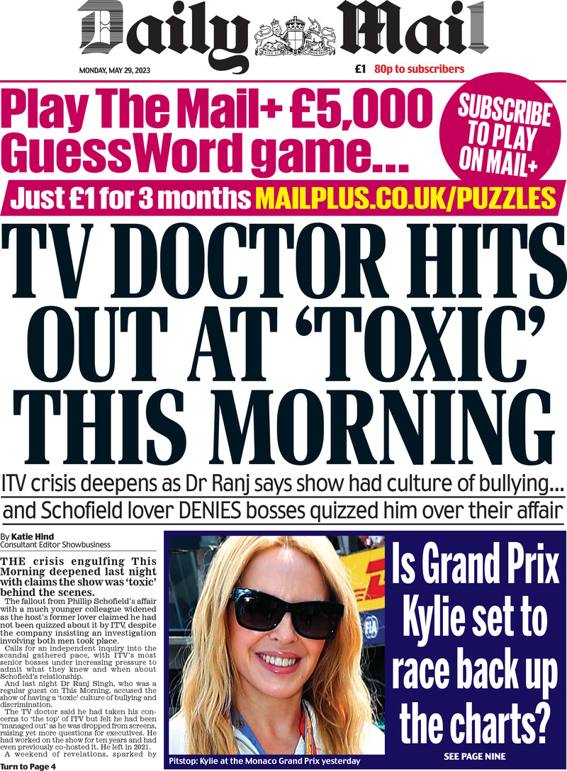 Daily Mail (UK), prima pagina