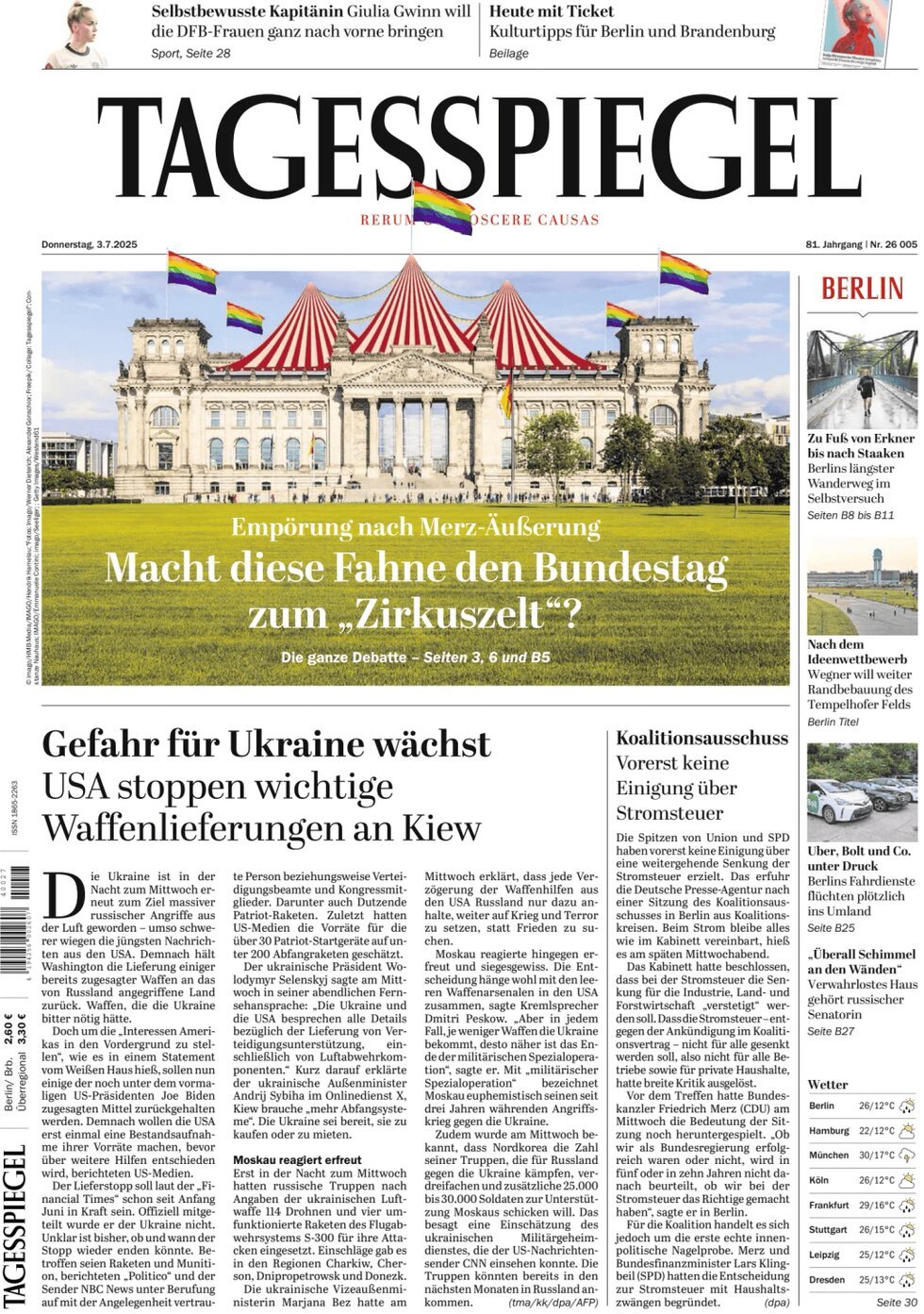 Der Tagesspiegel (Germania), prima pagina