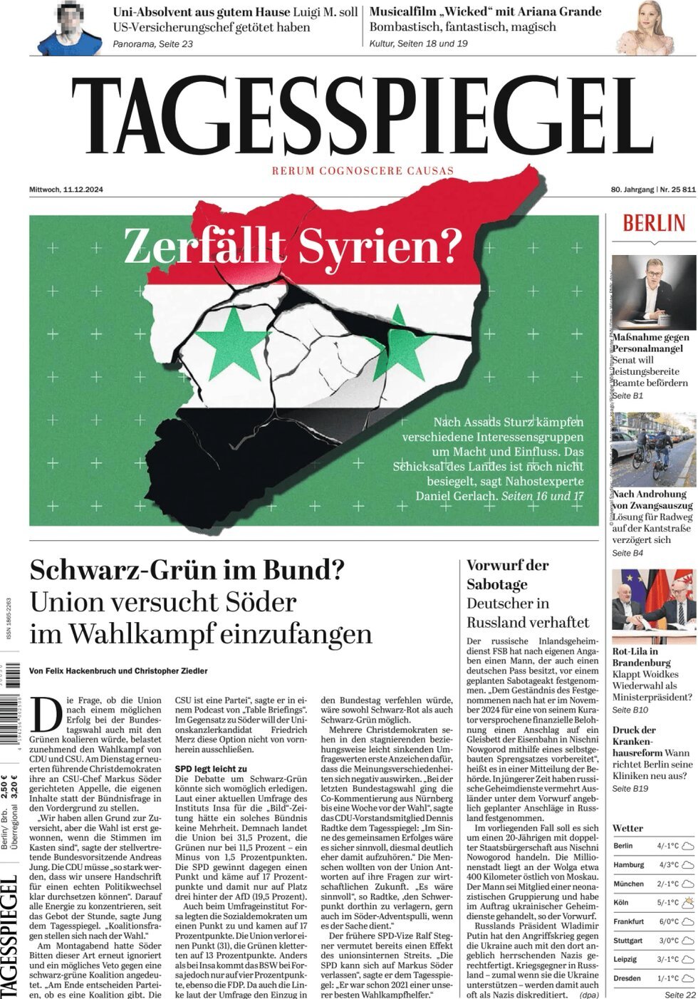 Der Tagesspiegel (Germania), prima pagina